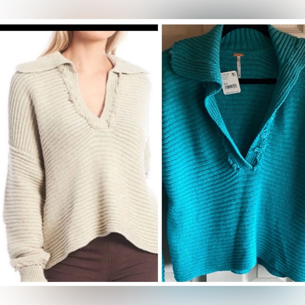 Free People NWT Marlie Oversized Ribbed Knit Vneck Pullover Sweater - Picture 3 of 14